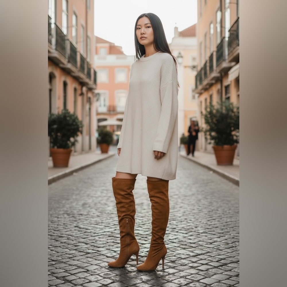 Top Moda Elegant Tan Suede Over-the-Knee Boots